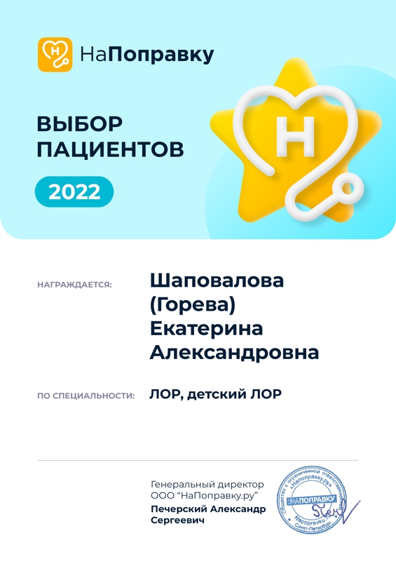 Шаповалова - рейтинг Выбор пациентов